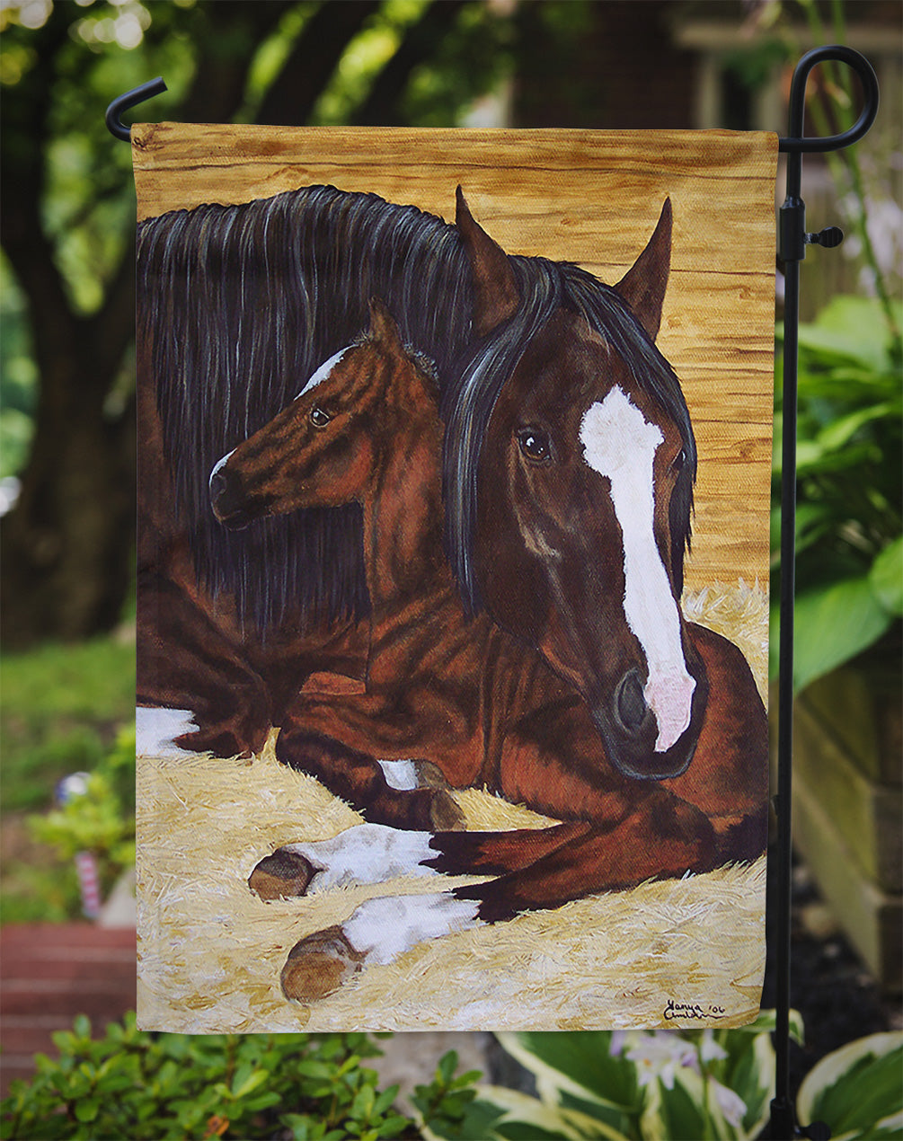 Bay Mare Foal Horse Garden Flag - Outdoor Decorative Yard Flag